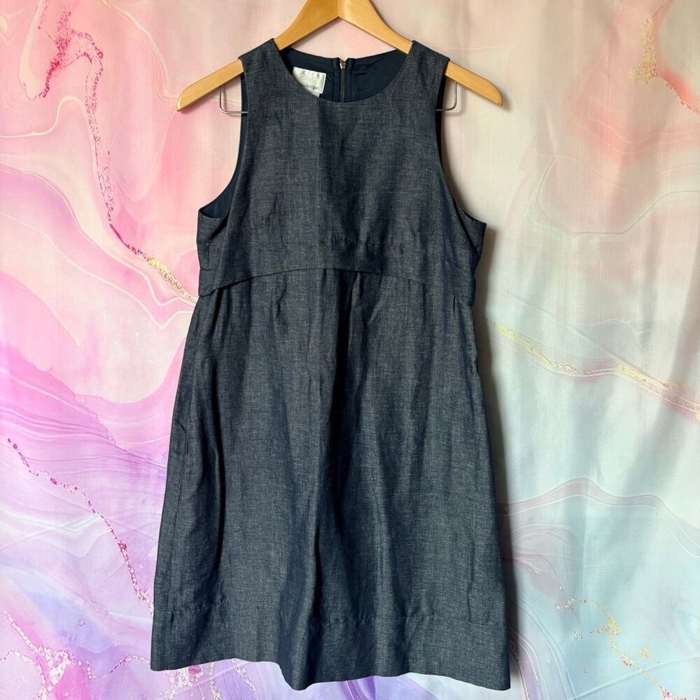 Donna Morgan 6 Linen Cotton Navy Blue Denim Sleeveless Dress Luxury Preppy Event